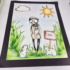 Original Alien Monster Big Eyes Stitch Punk Sketch Art Pencil Color Poster 19"